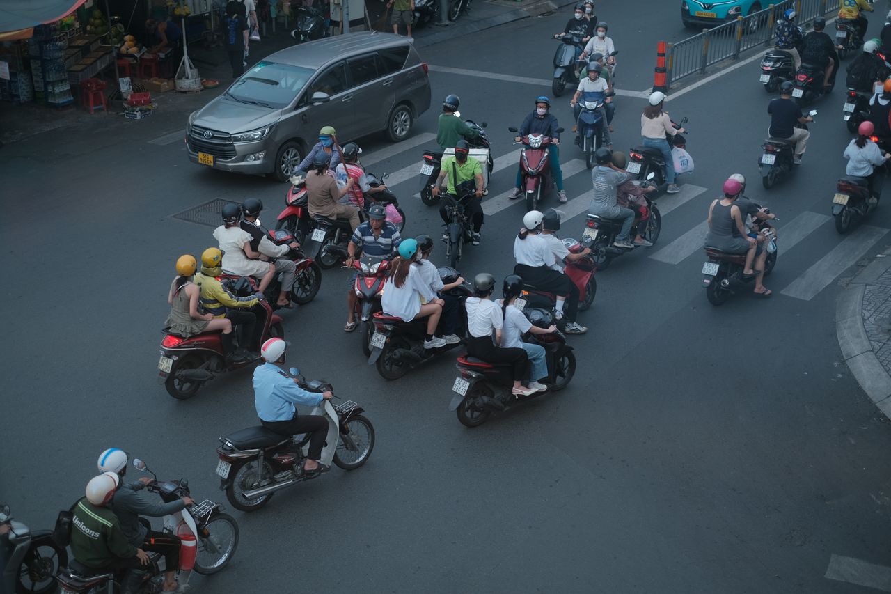 Vibrant street scene showcasing traffic